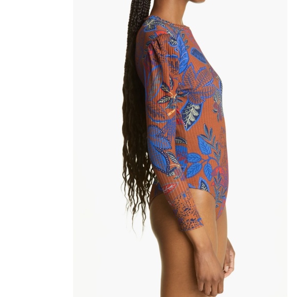 NWT $130 FARM Rio Rib Jungle Foliage Long Sleeve Stretch Organic Cotton Bodysuit - Picture 4 of 7